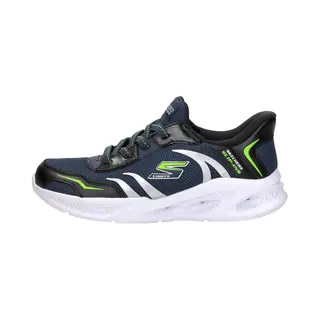 Skechers Jungen Meteor-Lights Brisk-Beams Slip-InTurnschuhe, Navy Synthetic/Textile/Black & Lime Trim, 35 Eu