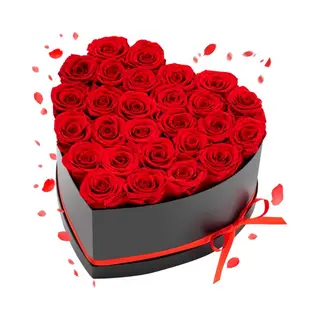 Vevor Fleur Stabilisée Vrai 27 Roses Stabilisées En Boîte En Forme De Coeur, Bouquet De Fleurs Éternelles, Rose Éternelle Vere, Large Gamme