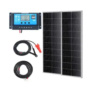 Vevor 200W Zonnepaneel Set Van 2 12v Monokristallijne Zonnemodule Plus Laadregelaar 16, 66a Zonnestelsel Conversiepercentage Van 23% Compatibel Met