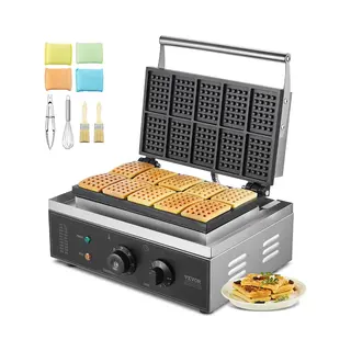Vevor Commerciële Wafelmachine, 10 Stuks Voor Rechthoekige Wafels, Belgische Wafelplaat Van Roestvrij Staal, Antiaanbaklaag, 1550 W, Met