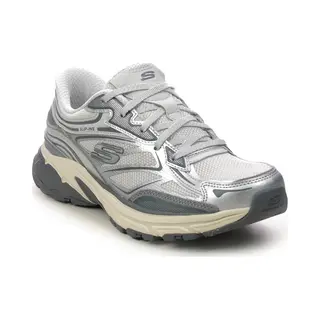 Skechers Damen Stamina SportSneaker, Silberfarbener Duraleather-Grauer Netzbesatz, 37 Eu