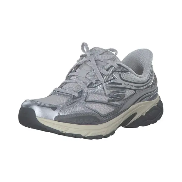 Skechers Women's Stamina Sport Slip-On Sneakers, Silver Duraleather/Gray Mesh/Trim, 8 Uk thumbnail