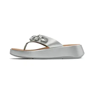 FitFlop F-Mode Ultra-Jewel Leather Toe-Post Sandals Zilver - Maat 37
