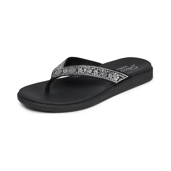 Skechers Women's Meditation Luxe Sunny Glow Thong Sandal, Black/White, 3 Uk thumbnail