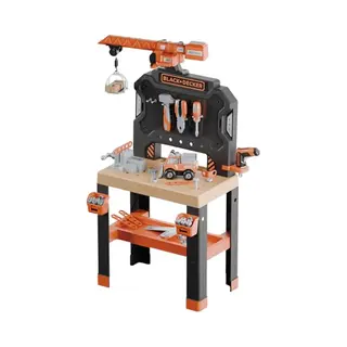 Smoby – Black+Decker Kinderwerkbank Mit Kran – 87 Zubehörteile Inkl. 7 Werkzeuge Wie Säge, Schraubstock, Fahrzeugbausatz, Akkuschrauber - Mit