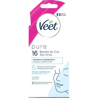 Veet Pure Ontharingsstrips - Gezicht - Hypoallergene - Aanbevolen Door Dermatologen - 16 Stuks