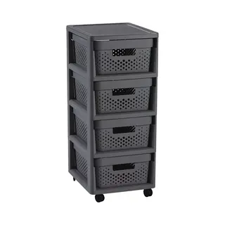 Curver Infinity Dots Ladesysteem - 4 Lades Van 11L - Met Wieltjes - 36x30×66 Cm - Antraciet
