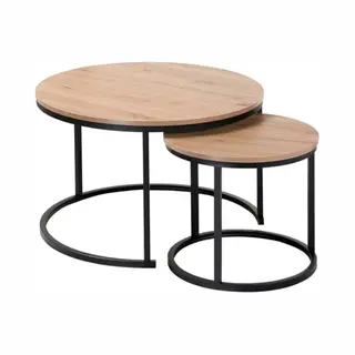 Calicosy - 2 Ronde Uitschuiftafels - Houten Decor - Fsc Melamine Spaanplaat - Metalen Poten - Modulair - Woonkamer - Industriële Stijl - L 70 X B 70