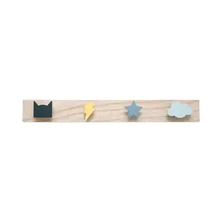 Atmosphera Kapstok Kinderkamer - Vormen Knoppen - 4 Haken - Mdf Hout - 55 X 7 Cm - Kleurenmix