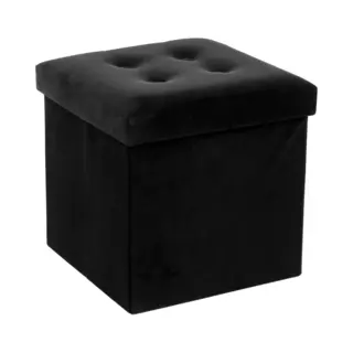 Atmosphera Createur D'interieur Atmosphera - Opvouwbare Poef, Lysander, Zwart, Fluwelen Effect, 38 X 38 Cm, Opbergkruk Voor Woonkamer, Slaapkamer