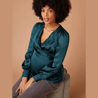 Wikkelblouse Voor Zwangere Vrouwen Met Satijneffect Envie De Fraise Petrolblauw