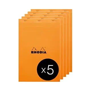 Rhodia 19660C - Packung Mit 5 Notizblöcken Geheftet No.19 A1x31, 8cm 80 Blätter Gelb Liniert Mit Rand 80g, Orange, 1 Pack