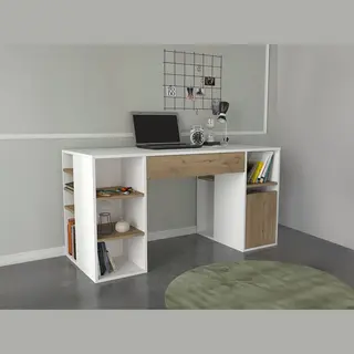 Vente-unique Bureau Met Opbergruimte - Wit En Houtlook - Melava L 145.3 Cm X H 74.4 Cm X D 59.6 Cm