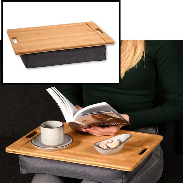 Kesper 77622 Lap Tray Material, Bamboo, Textile, Dimensions, 45 X 31 Cm / Height, 8 Cm, Colour, Brown, Grey thumbnail