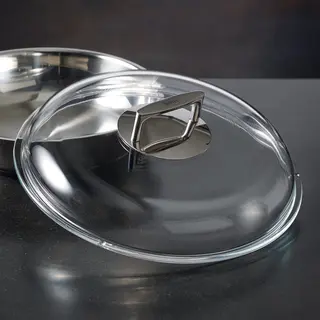 RÖSle Silence Borosilikat Glasdeckel, Hochwertiger Pfannendeckel Mit Griff Aus Edelstahl 18/10, 32 Cm, Temperaturbeständigkeit Bis 260 °C,