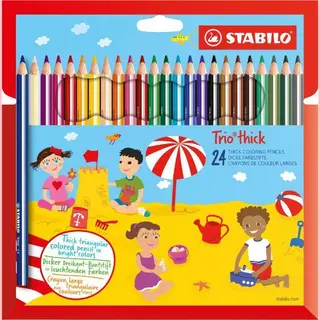Stabilo Trio Thick, dik driekantig kleurpotlood, met extra dikke kern 4.2 mm, etui met 24 kleuren