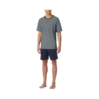 Schiesser Pyjama Lang 'Schlafanzug Kurz - Comfort Essentials' Nachtblauw / Offwhite