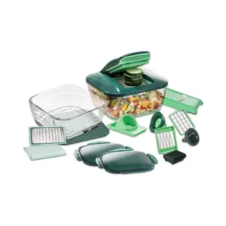 Genius Nicer Dicer Chef - Keukenmandoline - Multifunctionele Groentesnijder - Uiensnijder - Rvs Messen - Incl. Opvangbak - 15-delig - Groen