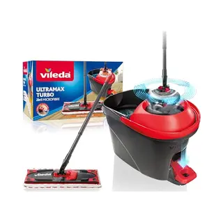 Vileda Ultramax Turbo 2in1 Bodenwischer Set, Teleskopstiel & Eimer | Teleskopstiel 75–130 Cm | Mikrofaserbezug | Eimer Mit Powerschleuder | Für