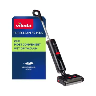 Vileda Nass-Trockensauger PureClean S5 Mit Zubehör (2 Rollen, 2 Filter) | Kabelloser Akku Saugwischer Mit Doppeltank & 100% Wassertrennung - Leicht,