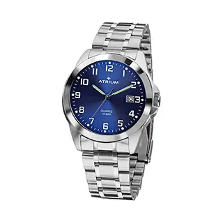 Atrium Horloge - Heren - 10 Bar - Analoog - Zilver / Donker Blauw - Edelstaal - Datum - Quartz Uurwerk - Edelstalen Sluiting - A16-35
