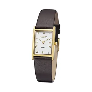 Regent Damen Armbanduhr Aus Edelstahl Und Leder In Der Farbe Gold-Braun 23mm, Wasserdichtigkeit, 3Bar, 12100770