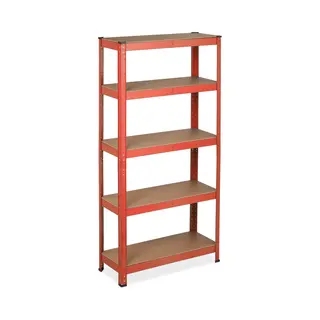 Schwerlastregal Zum Stecken, Traglast, 875 Kg, 5 Ebenen, Keller & Garage, Stahl, Hxbxt, 151 X 75 X 30 Cm, Rot - Relaxdays