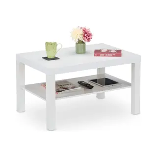 Relaxdays Couchtisch Mit Ablage, H X B X T, 45 X 79 X 55 Cm, Stauraum, Mdf, Wohnzimmer, Rechteckiger Kaffeetisch, Weiß