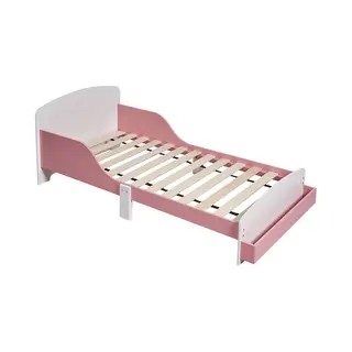 Relaxdays Kinderbett, 70x140 Cm, Kleinkindbett Mit Rausfallschutz, Lattenrost, Ablage, Kinderzimmer Bett, Mdf, Rosa/weiß