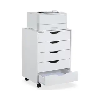 Rollcontainer, 5 Schubladen, Hxbxt, 66, 5 X 48 X 39, 5 Cm, Büroschrank, Aktenschrank Mit Rollen, Büro, Weiß - Relaxdays