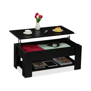 Relaxdays Salontafel, Inklapbaar, 42 X 98 X 50 Cm (h X B X D), Woonkamertafel Met Opbergruimte, Extra Plank, Zwart