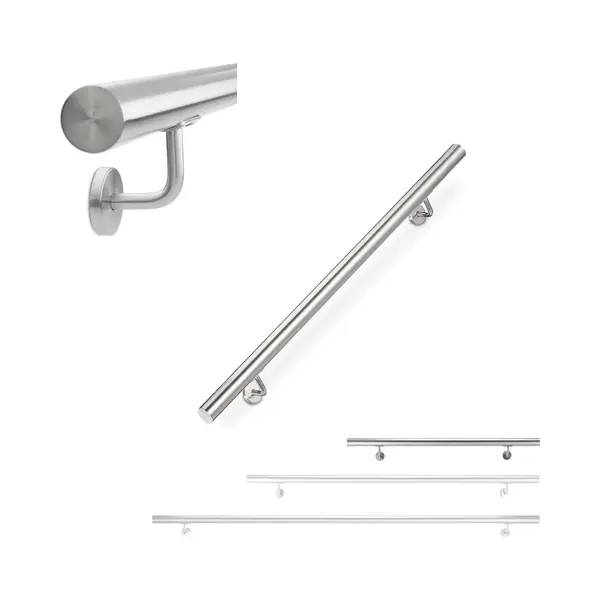 Relaxdays - Handrail, Stair Rail, Indoor & Outdoor, Round, Ø 42 Mm, Stainless Steel, With Bracket, 100 Cm, Silver thumbnail