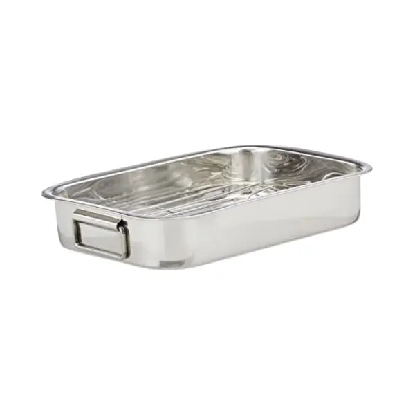 Stainless Steel Roasting Pan, Oven Dish, Dishwasher-safe, Silver, Size M - Relaxdays thumbnail