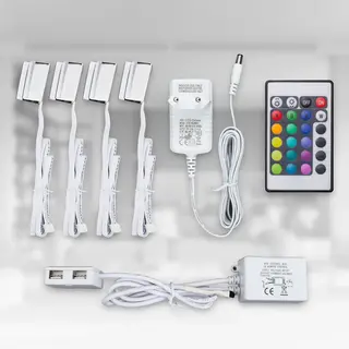 B.K.Licht Dekolicht Led Glasbodenbeleuchtung 4er Set Led Clips - BKL1111, Dimmfunktion, Led Fest Integriert, Farbwechsler, Vitrinenbeleuchtung