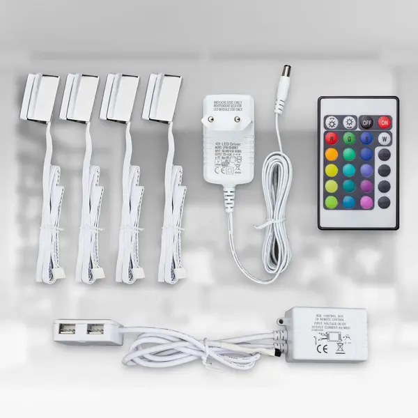 B.K.Licht - Led Rgb Licht - Kastverlichting - Glasplaatclips - Verlichting - 4-delige Set - Met Afstandsbediening - Led Strips thumbnail
