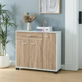 Sideboard Bobeck 72x80x28cm Weiß/eiche [en.casa]