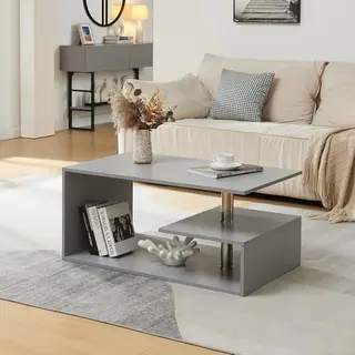 [en.casa] Couchtisch Haarlem Wohnzimmertisch Rechteckig 90 X 50 X 41 Cm Sofatisch Mit Stauraum Kaffeetisch Hellgrau