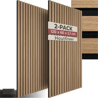 Tectake® Akoestische Panelen - Set Van 2 - Akoestisch Wandpaneel - 60 X 120 Cm - 1, 44 M² - Wandpanelen Met Aanpasbare Grootte - Lattenwand Van Mdf