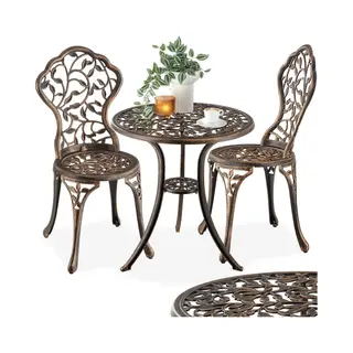 Tectake® 2-Persoons Bistroset - Vintage Bistrotafel Met 2 Bistrostoeltjes - Aluminium Bistro Set Voor Tuin, Terras Of Balkon - Weerbestendig -