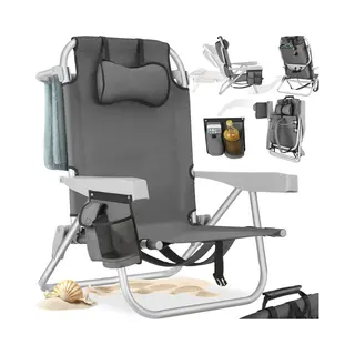 Tectake® Beach Chair Coral - Faltbarer Campingstuhl Mit Kühltasche Und Aufbewahrungstasche - 5-fach Verstellbare Rückenlehne Mit Kopfkissen -