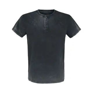 Black Premium By Emp Herren Dunkelgraues T-Shirt Mit Waschung Und Knopfleiste 4XL