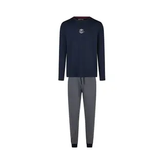 Phil & Co. Berlin Pyjama Lang ' Great Bay ' Donkerblauw / Grijs