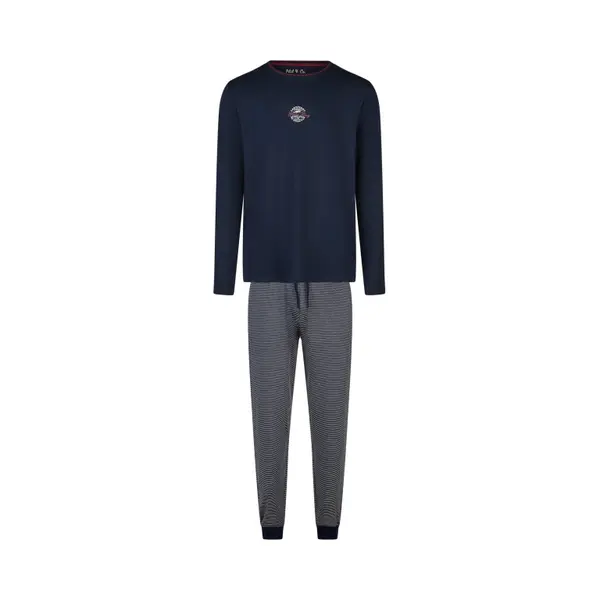 Phil & Co. Berlin Pyjama Lang ' Great Bay ' Donkerblauw / Grijs thumbnail