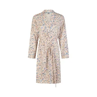By Louise Dames Kimono Ochtendjas Katoen Soft Orange/Blauw Gebloemd - Maat S