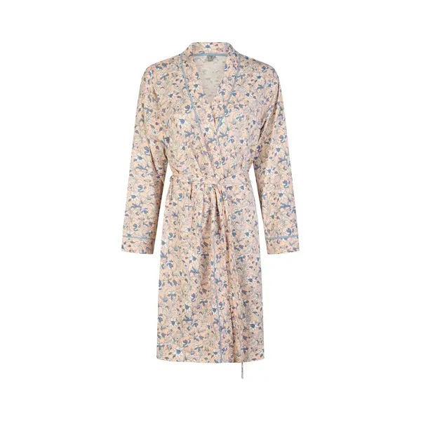 By Louise Dames Kimono Ochtendjas Katoen Soft Orange/Blauw Gebloemd - Maat S thumbnail