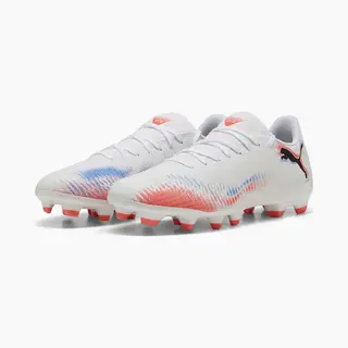 Puma Unisex Future 8 Play Fg/AgSoccer Shoe, Puma Weiß, Puma Schwarz, Leuchtendes Rot, 43 Eu