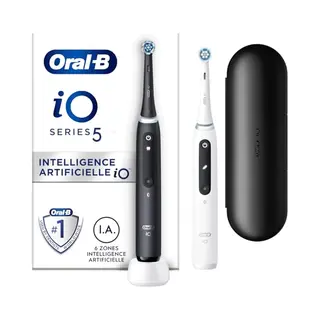 Oral-B iO Series 5 Duopack Elektrische Zahnbürste, Reiseetui, Matt Black/Quite White