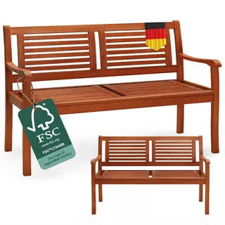 Casaria® Gartenbank Wetterfest Holz Fsc®-zertifiziert 320kg Belastbar 2-sitzer Armlehne Rückenlehne 120x56cm Garten Balkon Holzbank Eukalyptus