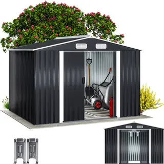 Xxl Metall Gerätehaus 5m² Mit Fundament 260x205x180cm Schiebetür Anthrazit Geräteschuppen Gartenhaus 9m³ - Gardebruk