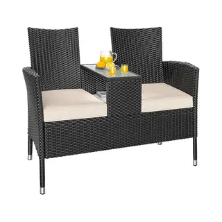 Casaria® Polyrattan Kino Bank Schwarz 145x58x87cm